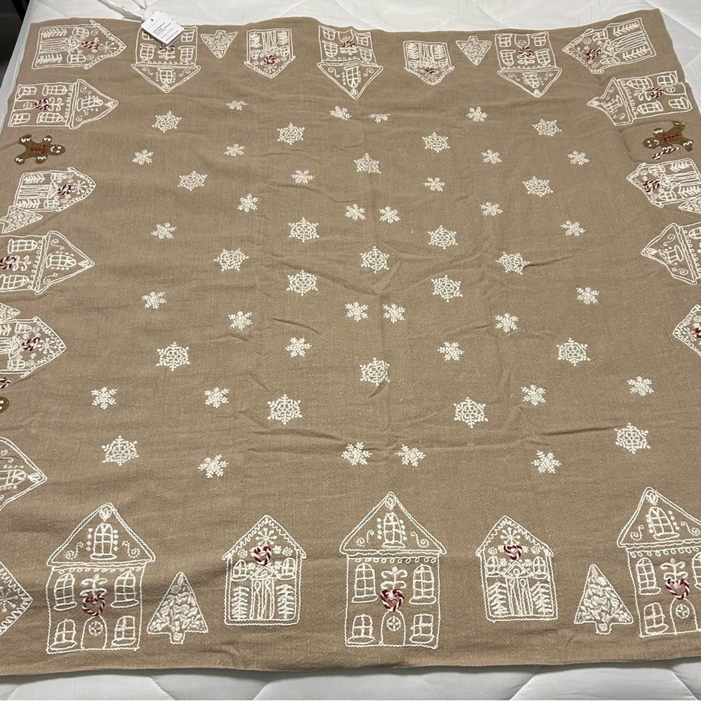 Pottery Barn Gingerbread village embroidered table throw